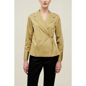 Kallmeyer Jennie Wrap Sateen Blouse in Khaki M
